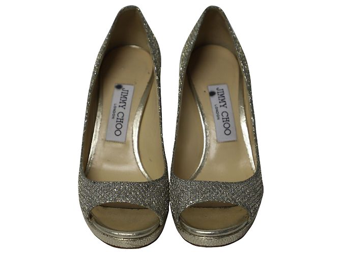 Décolleté Jimmy Choo Metallic Luna Open Toe in pelle dorata D'oro Metallico - vista 2