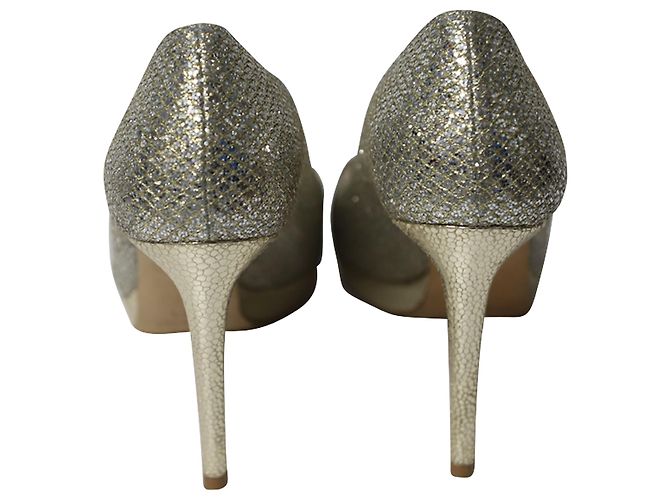 Décolleté Jimmy Choo Metallic Luna Open Toe in pelle dorata D'oro Metallico - vista 4