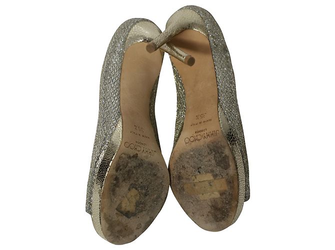 Décolleté Jimmy Choo Metallic Luna Open Toe in pelle dorata D'oro Metallico - vista 5