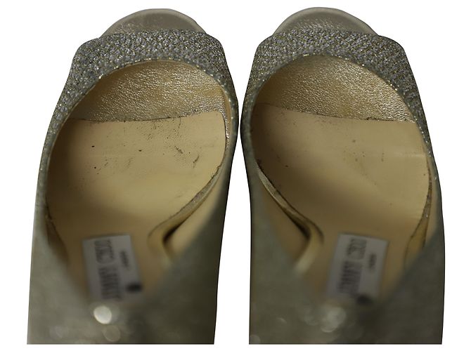Décolleté Jimmy Choo Metallic Luna Open Toe in pelle dorata D'oro Metallico - vista 7