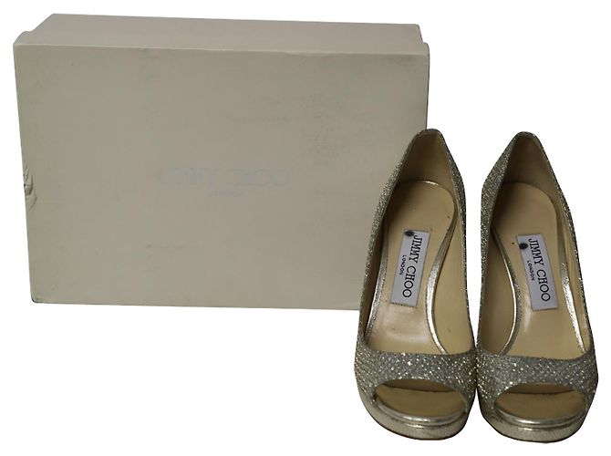 Décolleté Jimmy Choo Metallic Luna Open Toe in pelle dorata D'oro Metallico - vista 9