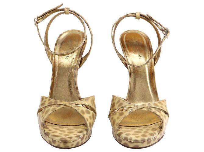 Sandali con zeppa Kate Spade Ocelot in pelle verniciata dorata D'oro Metallico - vista 2