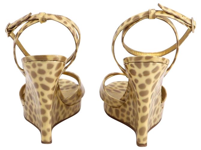 Sandali con zeppa Kate Spade Ocelot in pelle verniciata dorata D'oro Metallico - vista 4