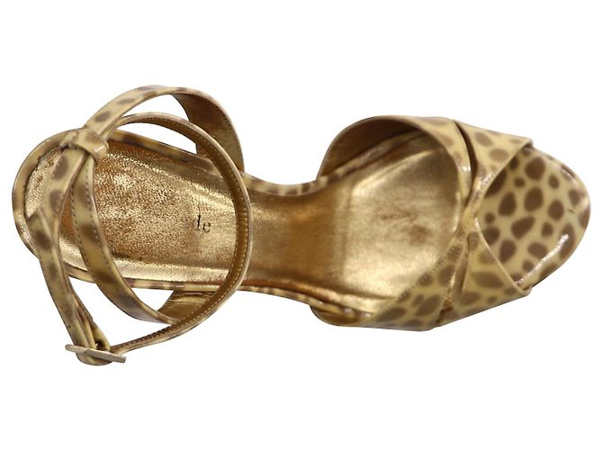 Sandali con zeppa Kate Spade Ocelot in pelle verniciata dorata D'oro Metallico - vista 7