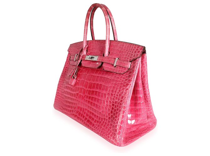 Hermès Hermes Rose Scheherazade Shiny Porosus Coccodrillo Birkin 35 PHW Rosso - vista 7