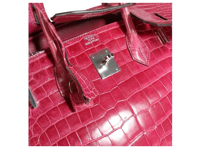 Hermès Hermes Rose Scheherazade Shiny Porosus Coccodrillo Birkin 35 PHW Rosso - vista 8