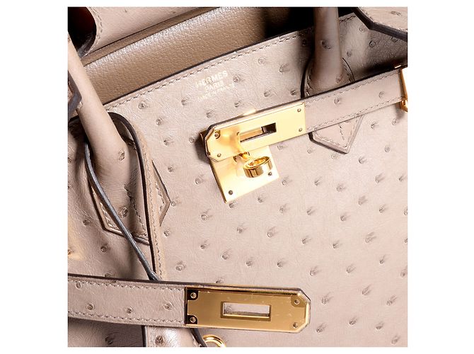 Hermès Hermes Gris Tourterelle Birkin di struzzo 30 GHW Carne - vista 5