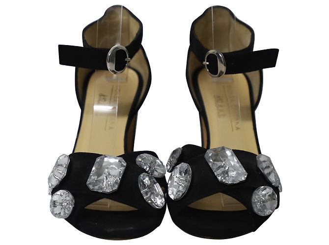 Bionda Castana Crystal-Embellished Maggie Sandals in Black Suede - view 2