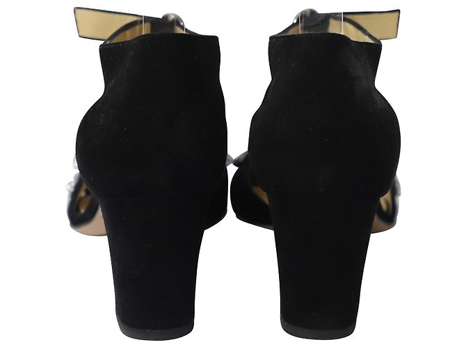 Bionda Castana Crystal-Embellished Maggie Sandals in Black Suede - view 4