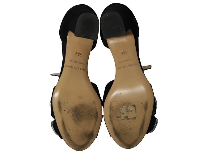 Bionda Castana Crystal-Embellished Maggie Sandals in Black Suede - view 5