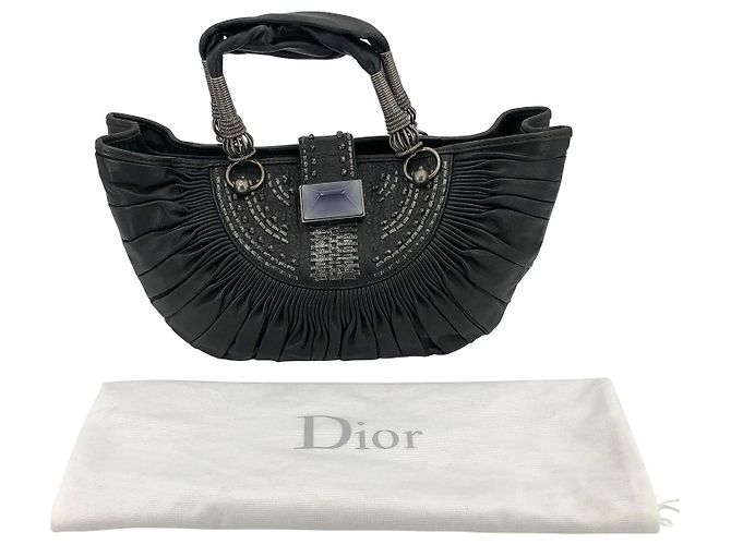 DIOR 2000s Borsa tote basket Plissé in pelle plissettata nera - vista 12