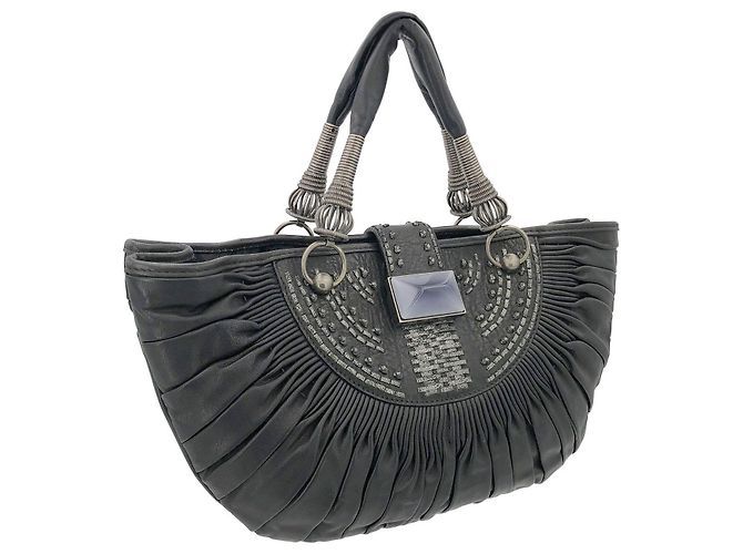 DIOR 2000s Borsa tote basket Plissé in pelle plissettata nera - vista 2