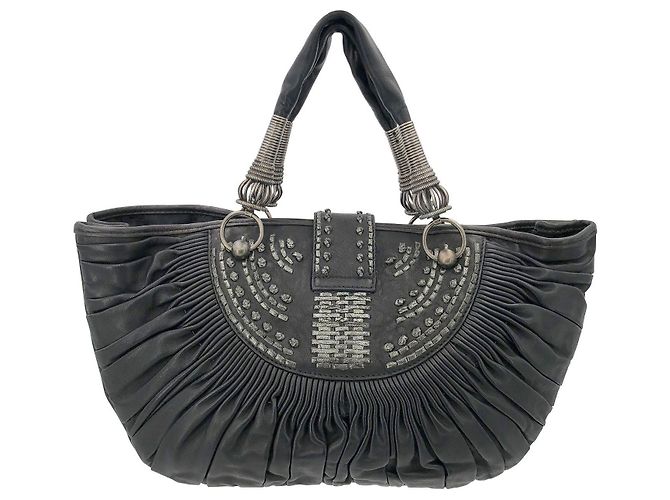 DIOR 2000s Borsa tote basket Plissé in pelle plissettata nera - vista 3