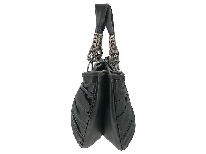 DIOR 2000s Borsa tote basket Plissé in pelle plissettata nera - vista 5