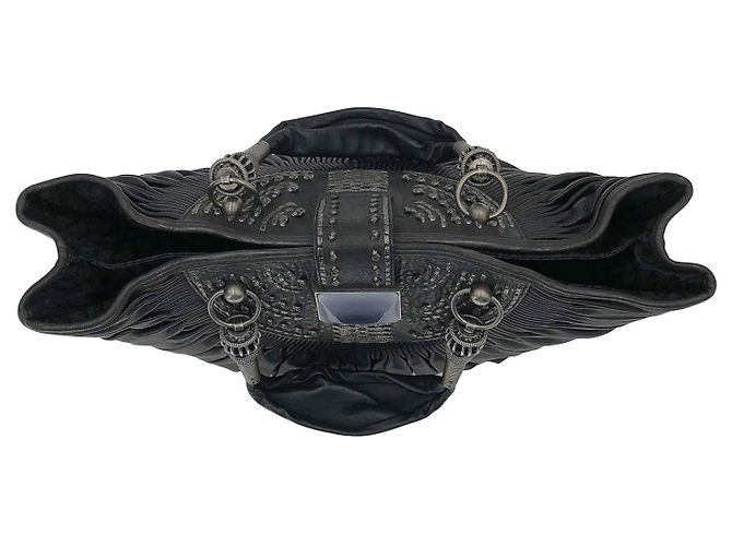 DIOR 2000s Borsa tote basket Plissé in pelle plissettata nera - vista 9