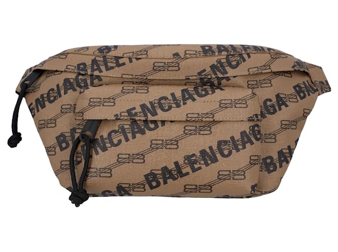 Balenciaga Men Signature Monogram Waist bag in Beige calfskin leather