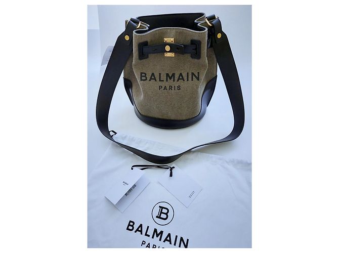 Balmain B-Army Bucket Bag Canvas Leather - view 12