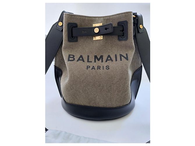 Balmain B-Army Bucket Bag Canvas Leather - view 14