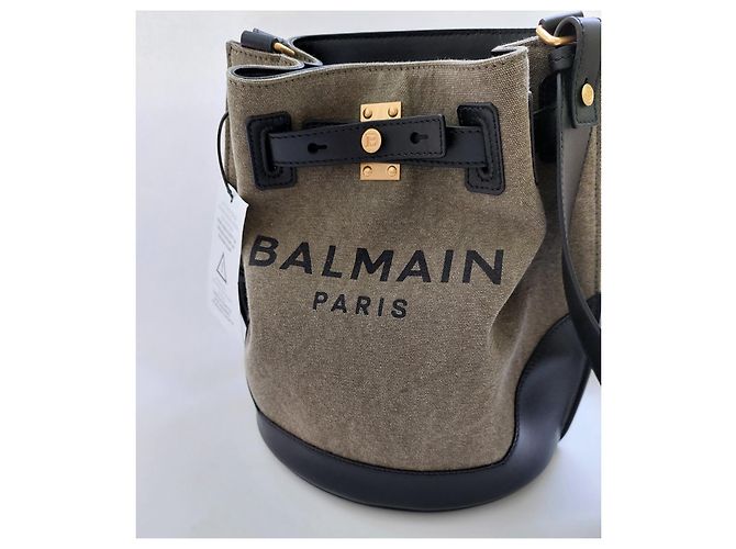Balmain B-Army Bucket Bag Canvas Leather - view 9