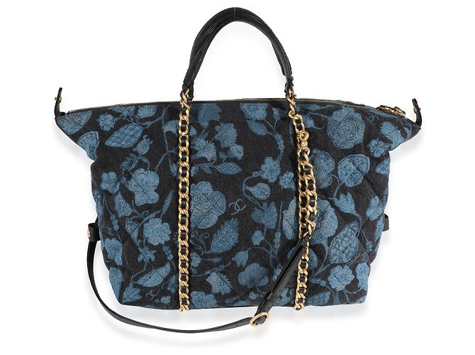 Chanel Blue Floral gesteppte Denim-Bowlingtasche Blau - Ansicht 4