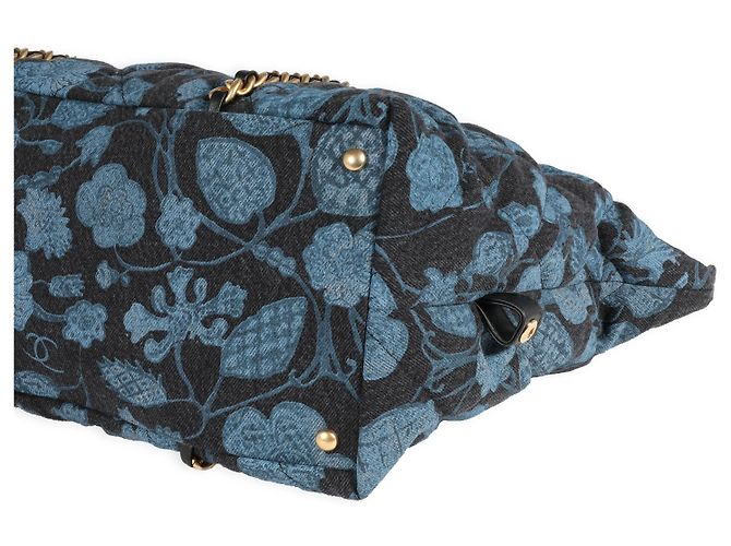 Chanel Blue Floral gesteppte Denim-Bowlingtasche Blau - Ansicht 5