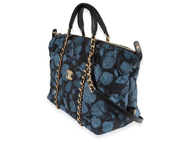 Chanel Blue Floral gesteppte Denim-Bowlingtasche Blau - Ansicht 6