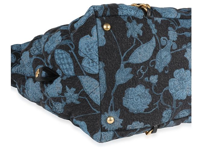Chanel Blue Floral gesteppte Denim-Bowlingtasche Blau - Ansicht 7