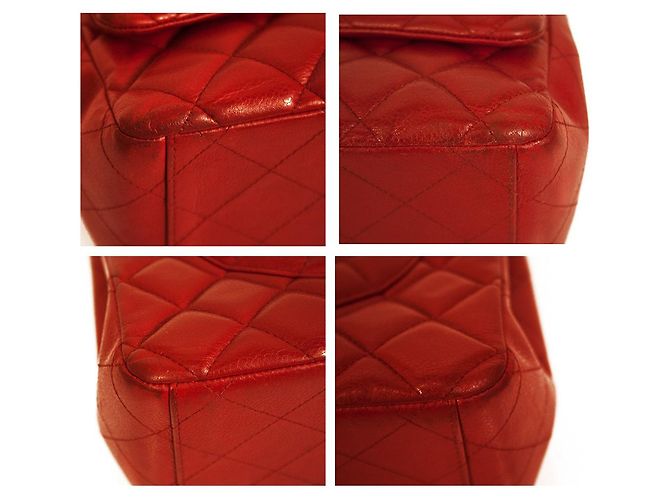 CHANEL Borsa Maxi con patta foderata in pelle caviale rossa Finiture argentate Rosso - vista 4