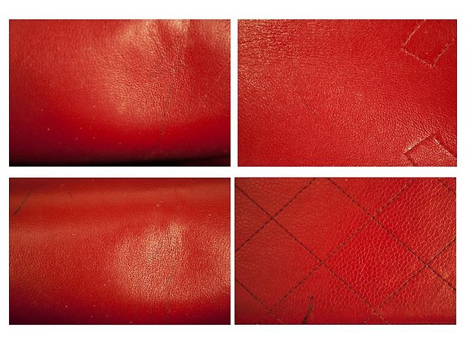 CHANEL Borsa Maxi con patta foderata in pelle caviale rossa Finiture argentate Rosso - vista 7