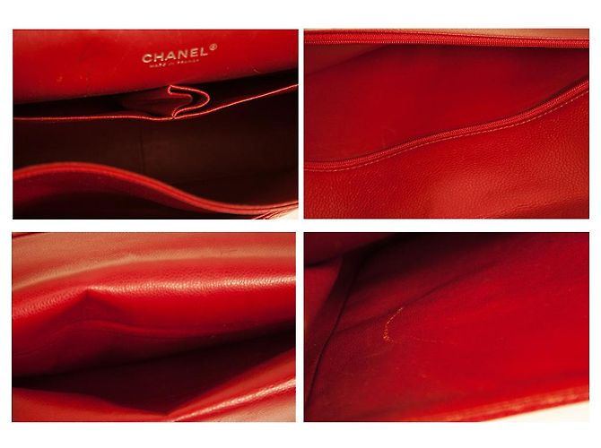 CHANEL Borsa Maxi con patta foderata in pelle caviale rossa Finiture argentate Rosso - vista 8