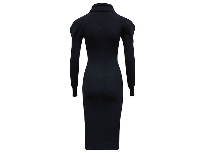 Iris & Ink Geripptes Strickkleid mit Rollkragen aus marineblauer Viskose - Ansicht 3
