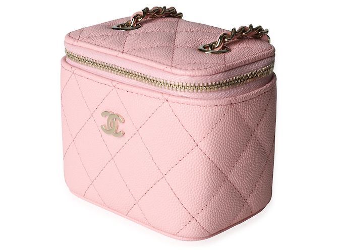 Vanity Mini estojo rosa acolchoado de caviar Chanel com corrente - vista 4
