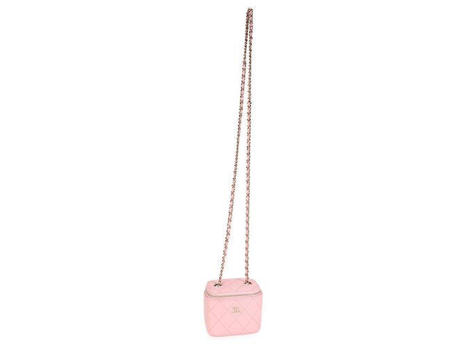 Vanity Mini estojo rosa acolchoado de caviar Chanel com corrente - vista 5