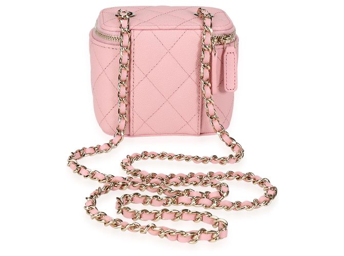 Vanity Mini estojo rosa acolchoado de caviar Chanel com corrente - vista 8