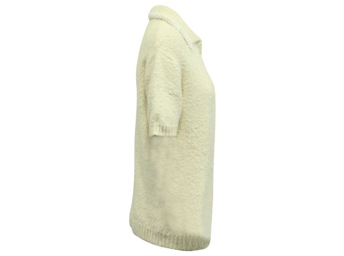 Acne Studios Gestricktes Poloshirt aus cremefarbener Baumwolle Weiß Roh - Ansicht 2
