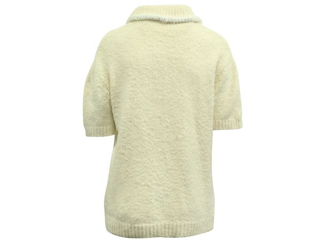Acne Studios Gestricktes Poloshirt aus cremefarbener Baumwolle Weiß Roh - Ansicht 3