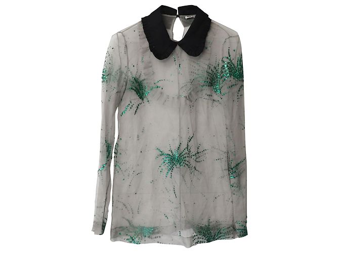 Blusa transparente adornada en seda negra de Miu Miu Negro - vista 4