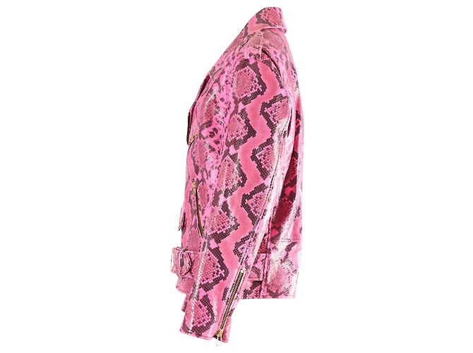 Marques Almeida Python Effect Biker Jacket in Pink Leather - view 2
