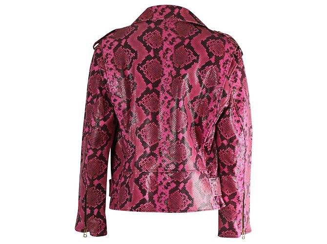 Marques Almeida Python Effect Biker Jacket in Pink Leather - view 3