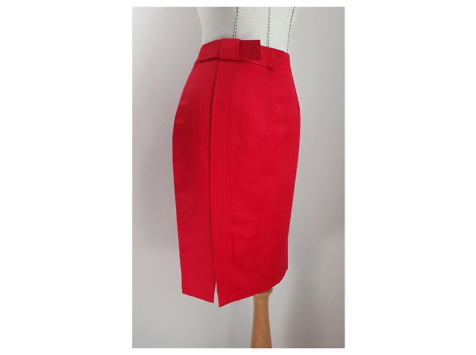 Falda Carolina Herrera Roja de Lino y Algodón S - vista 2
