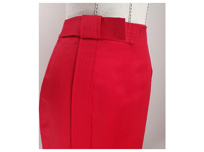 Falda Carolina Herrera Roja de Lino y Algodón S - vista 3
