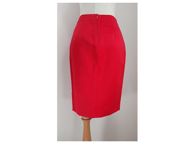 Falda Carolina Herrera Roja de Lino y Algodón S - vista 4