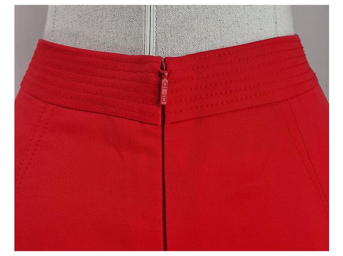 Falda Carolina Herrera Roja de Lino y Algodón S - vista 5