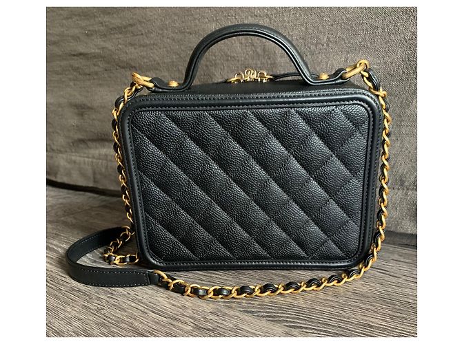 Chanel Filigree Vanity Case in pelle caviar nera Nero - vista 2