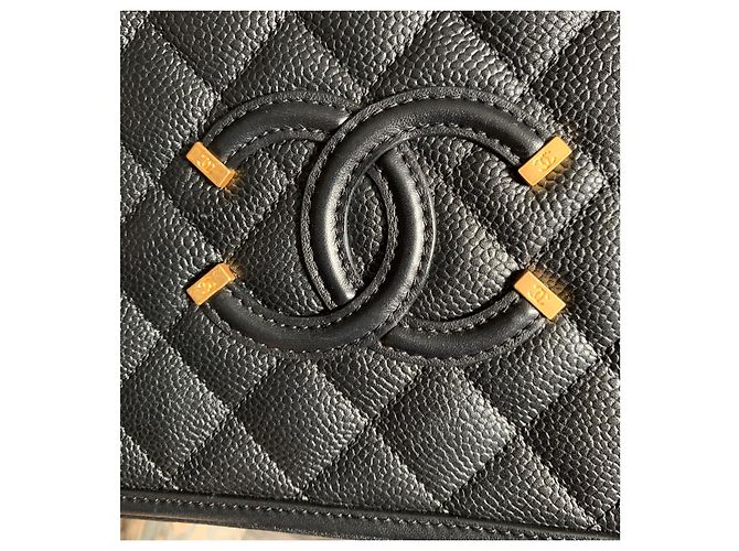 Chanel Filigree Vanity Case in pelle caviar nera Nero - vista 8