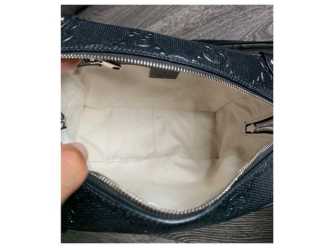 Borsa messenger Gucci GG in pelle nera Nero - vista 4