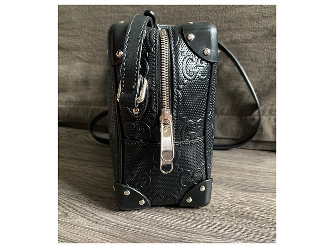 Borsa messenger Gucci GG in pelle nera Nero - vista 8