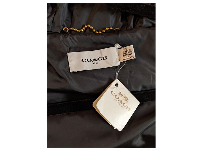 Abrigo acolchado Coach de nailon con capucha de piel de cordero Negro Beige Crudo Coñac - vista 6
