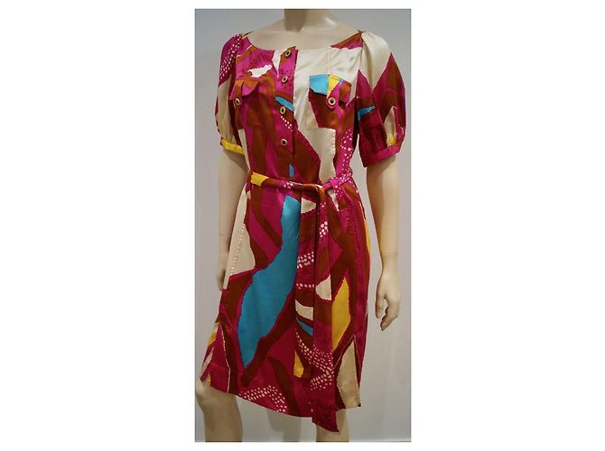 Diane Von Furstenberg DvF Margot Vintage Seidenkleid mit Gürtel Mehrfarben - Ansicht 3