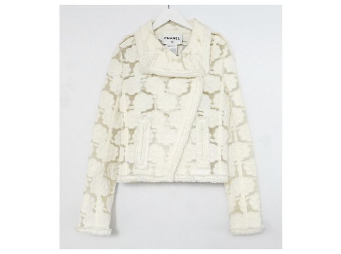 Chanel Kreuzfahrt 2009 Bikerjacke mit beflocktem Blumenmuster Roh - Ansicht 11